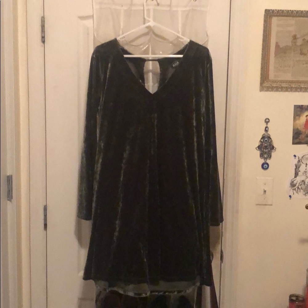 Green Velveteen Ana Dress with Bell Sleeves